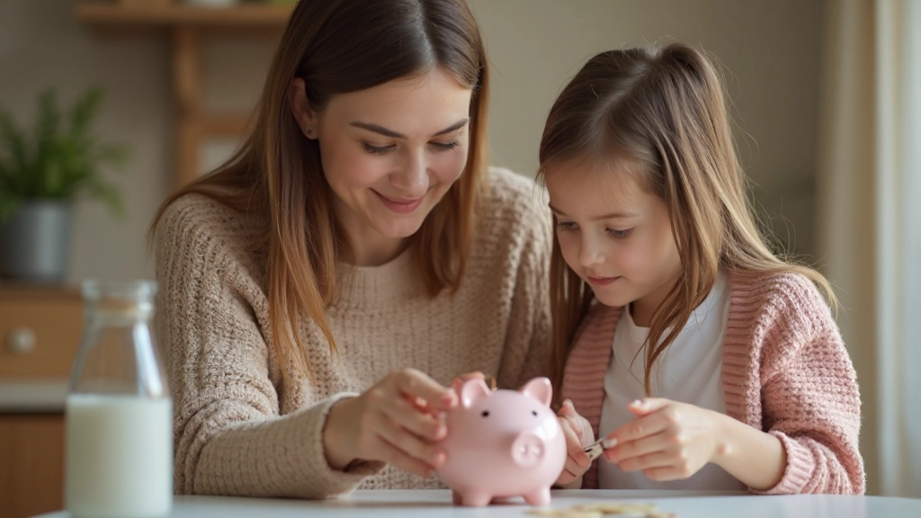 Мать обучает детей основам финансовой грамотности и управлению деньгами