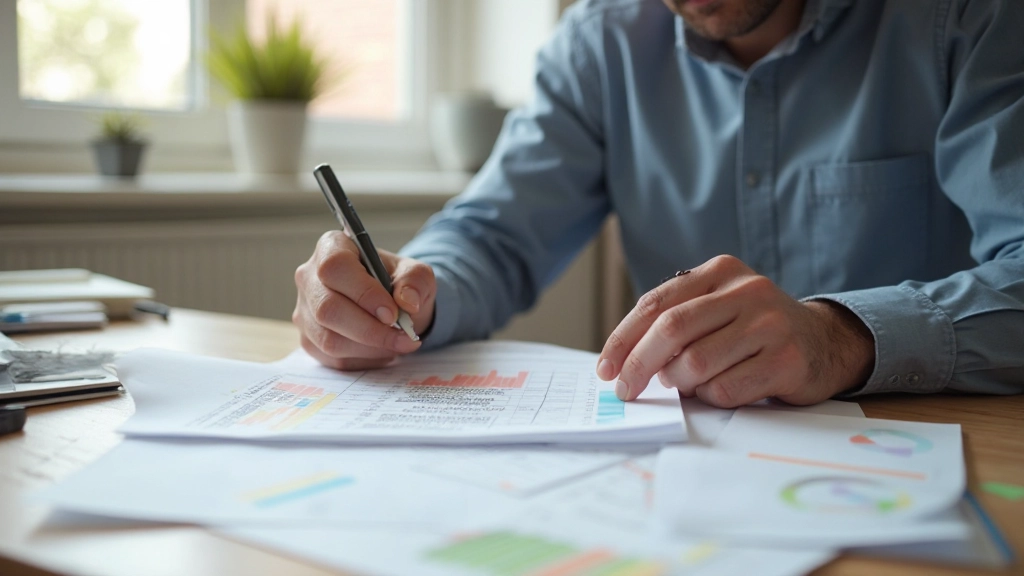 Расходная смета в таблице с цветными маркерами и заметками на бумаге