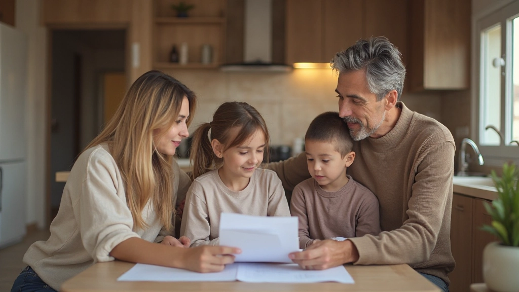 Семья из трех поколений обсуждает долгосрочные финансовые цели и инвестиционный план на кухне